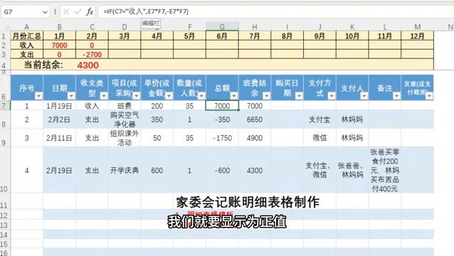 excel家委会记账公式设置_excel家委会记账明细表格模板_个人支出明细表模板